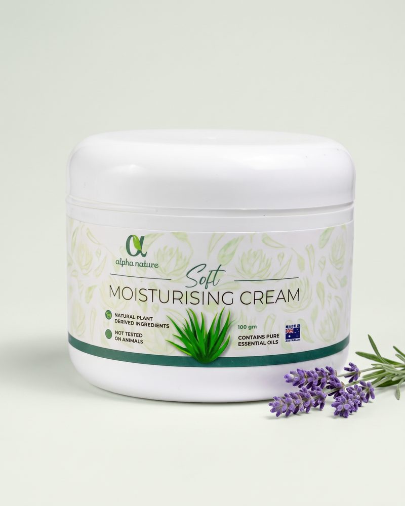 Lavender Essential Oil Moisturising Cream on a light studio backdrop