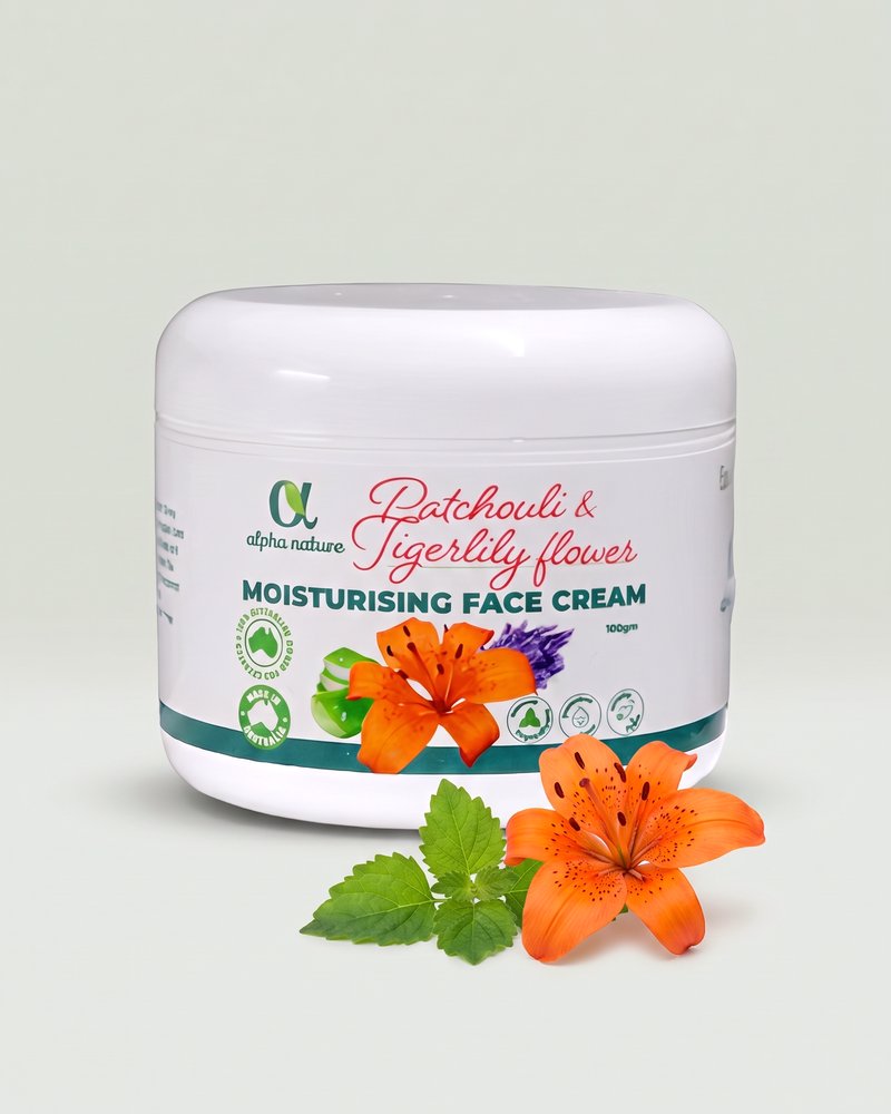 Patchouli & Tigerlily Face Cream on a light studio backdrop