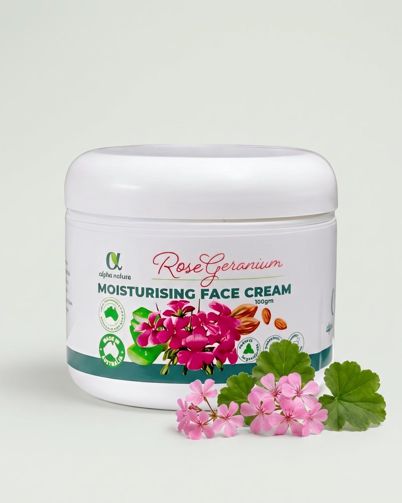 Rose Geranium Face Cream on a light studio backdrop